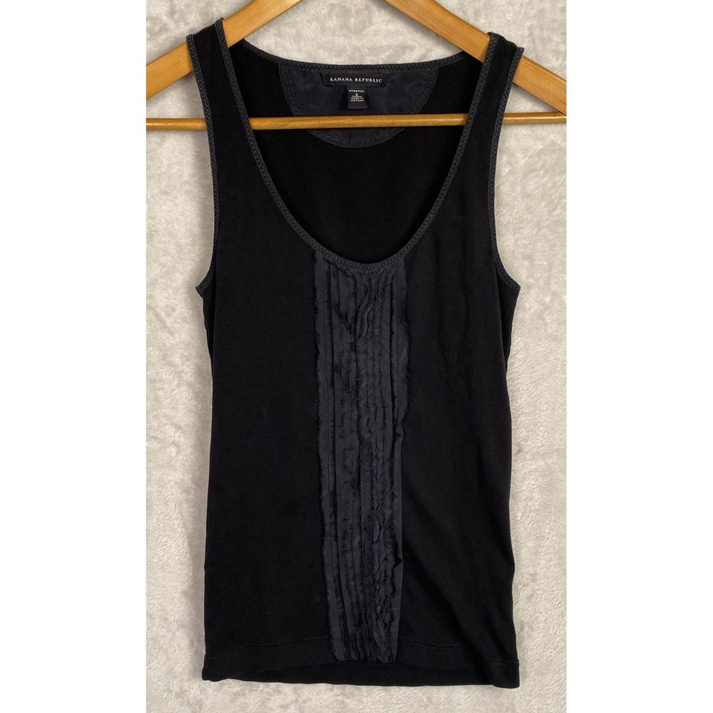 Women's Black Tank Top Ruffle Small‎ Whimsy Goth Grunge Stretch Banana Republic